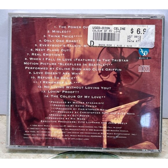 Celine Dion The Colour Of My Love CD Pop Sony Music 14 Tracks 1993 - Picture 3 of 6